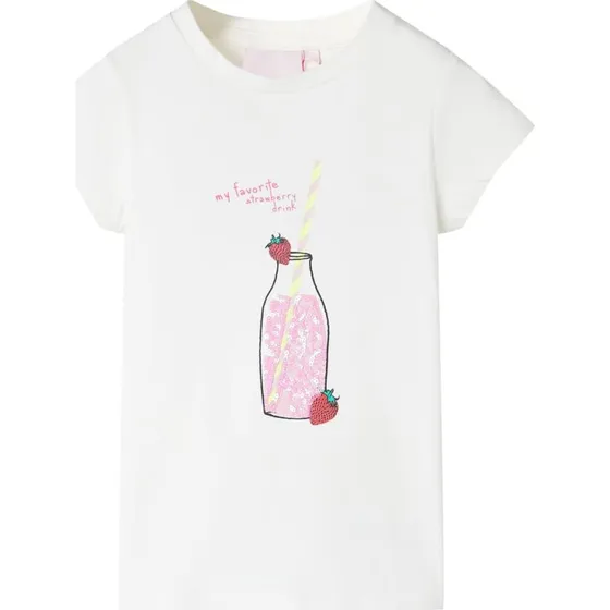 Børne-T-shirt str. 140 ecru med flaskeprint