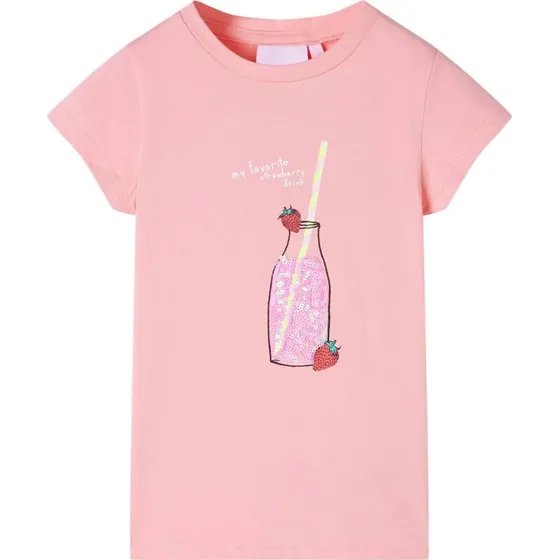 Børne T-shirt str.128 lyserød med flaskeprint