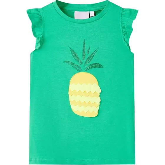 Børne T-shirt str.116 grøn med ananasprint