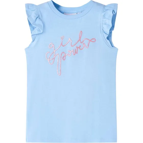 Børne-T-shirt str. 128 lyseblå med flæser