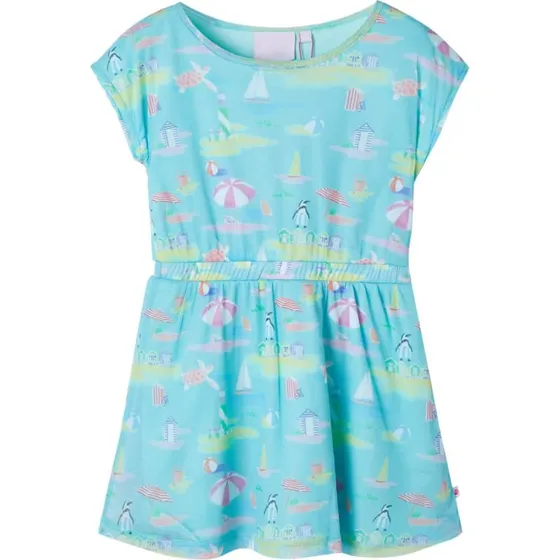 Akvamarin brnekjole str. 140  rund hals & mesh print