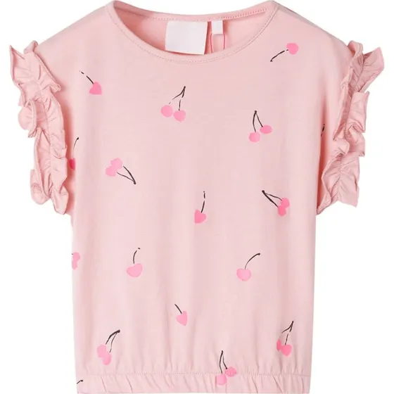 T-shirt til piger 116 - lyserød med flæseærmer