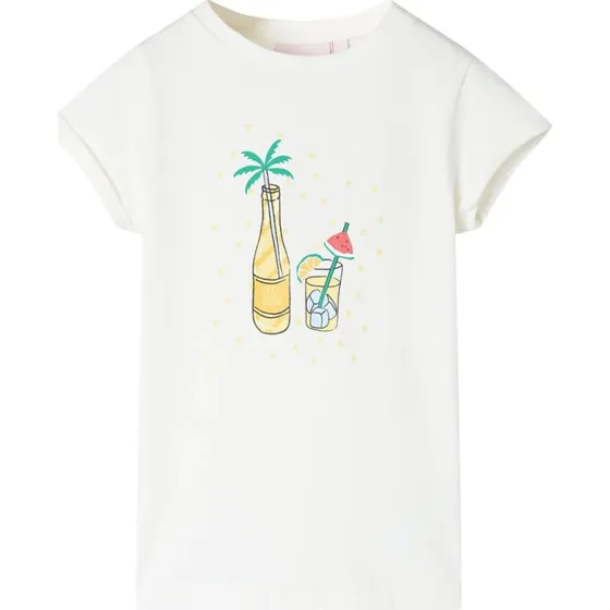 Børnet-shirt ecru med drinks-print, str. 104