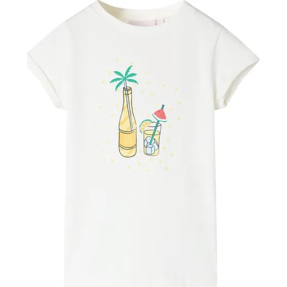Børne T-shirt ecru str. 116 med drink-print