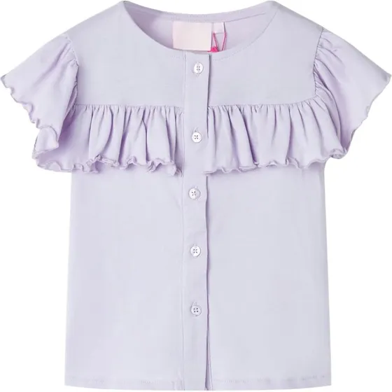 T-shirt til børn str. 92, lilla – kortærmet med flæser
