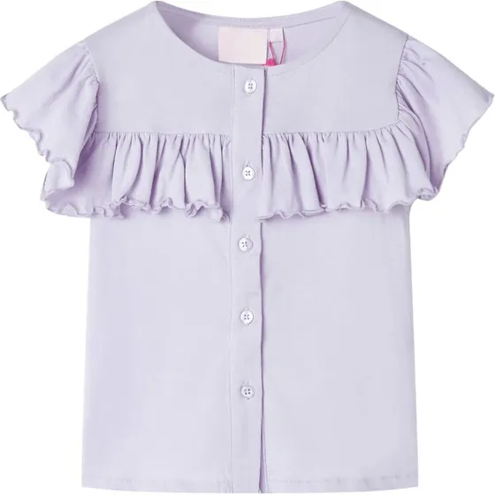 T-shirt til børn str. 140 – lilla med flæser