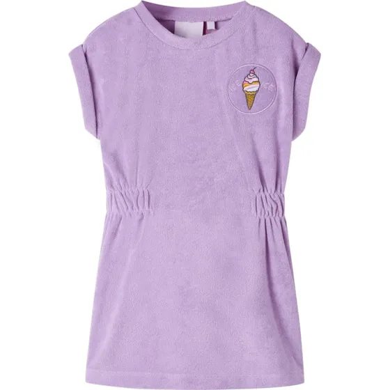 Børnekjole str. 104 i lilla med snøre og broderi