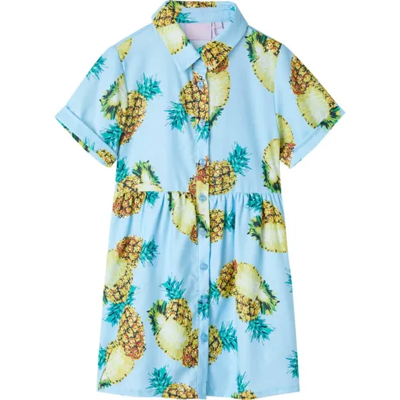 Bl kortrmet brnekjole str. 140 med ananasprint