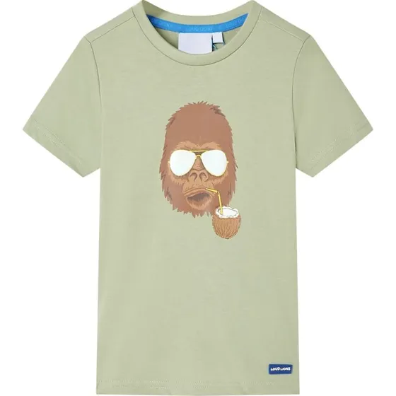 Kortærmet børne-T-shirt str.116 i lys kakifarve