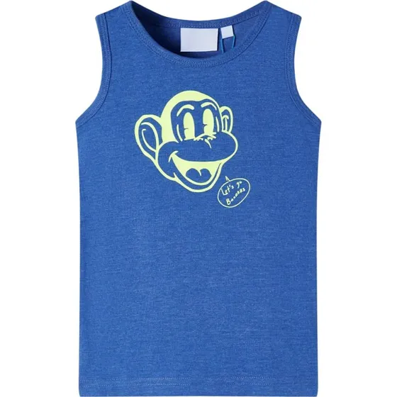 Børne tanktop str. 92 blåmeleret med abeprint
