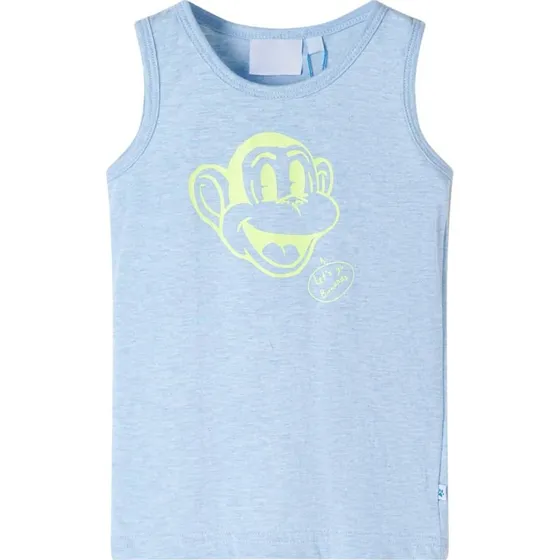Børnetanktop blåmeleret str.116 med abehoved