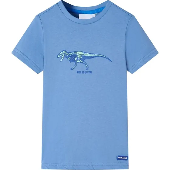 Børne T-shirt str.116, blå med dinosaurusprint