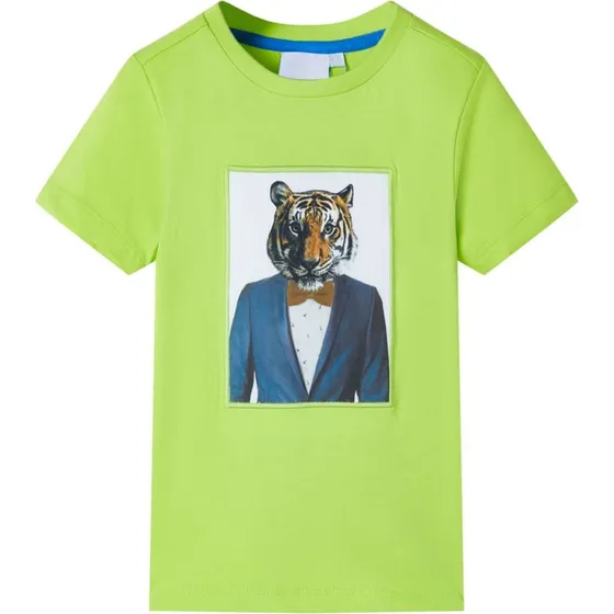 Kortrmet T-shirt brn 116 lime med tigerprint