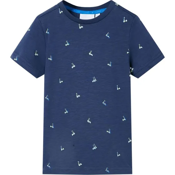 Brne T-shirt str. 104 mrkebl med lbehjulprint