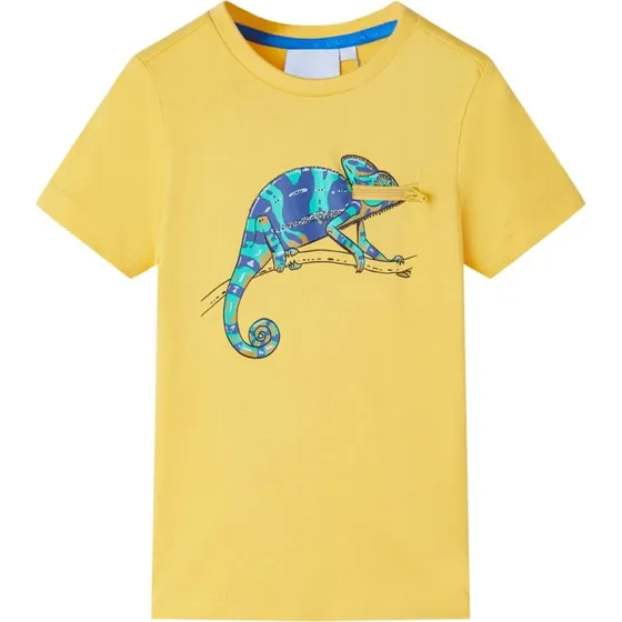 Kortrmet T-shirt til brn str. 128 - lys okkergul