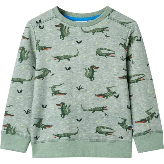 Børnesweatshirt med hundeprint, str. 92 – lys kakimeleret