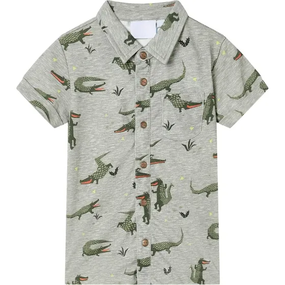 Børneskjorte kortærmet lys kakimeleret str.116