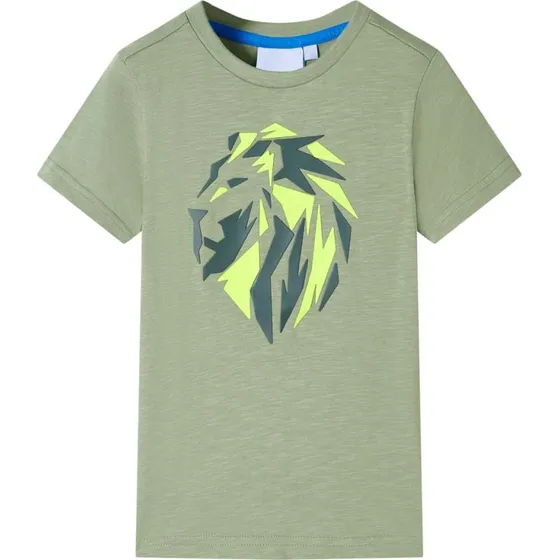 Børne T-shirt str. 140 – kakifarvet med løveprint