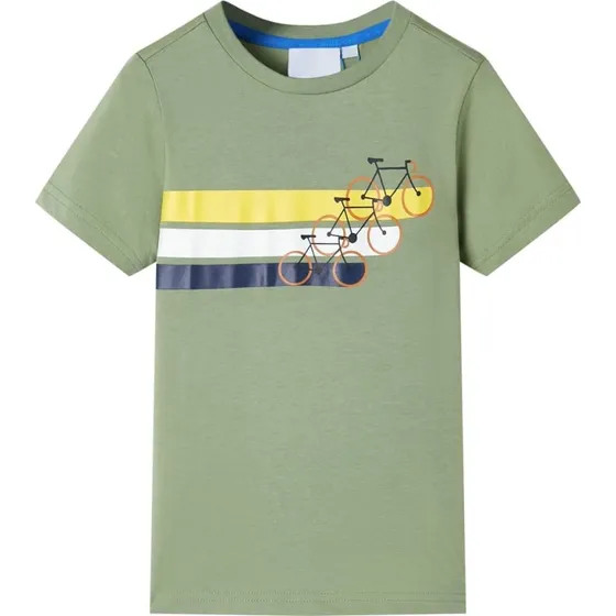 Kortrmet brne-T-shirt str. 116 i lys kakifarve