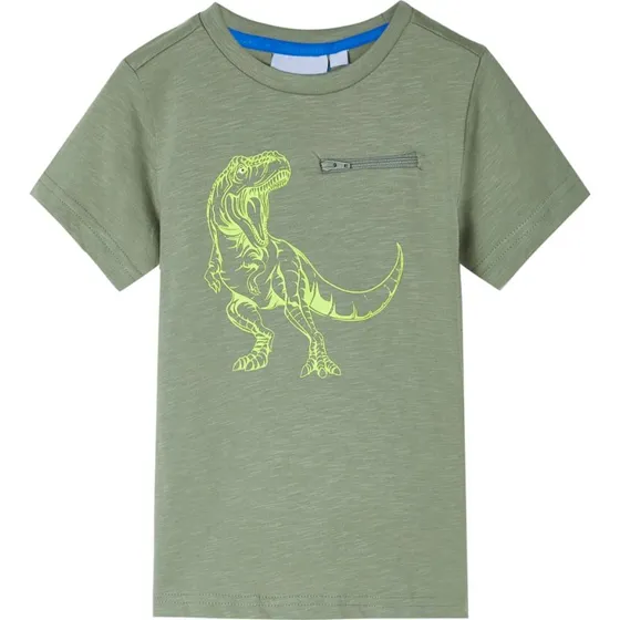 Brne T-shirt str. 116 i kakifarve med dinosaurprint