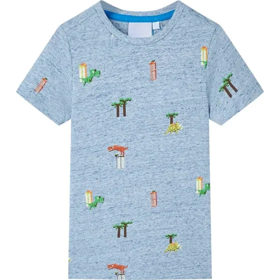 T-shirt brn str. 128 blmeleret med dino-print