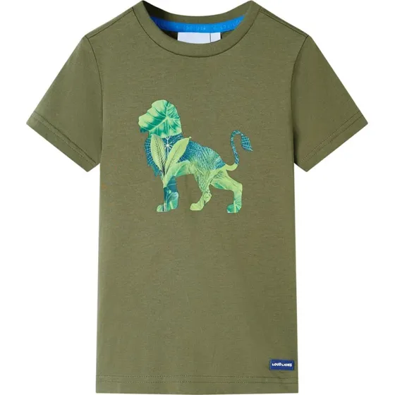 Kakifarvet T-shirt til brn str. 104 med lveprint