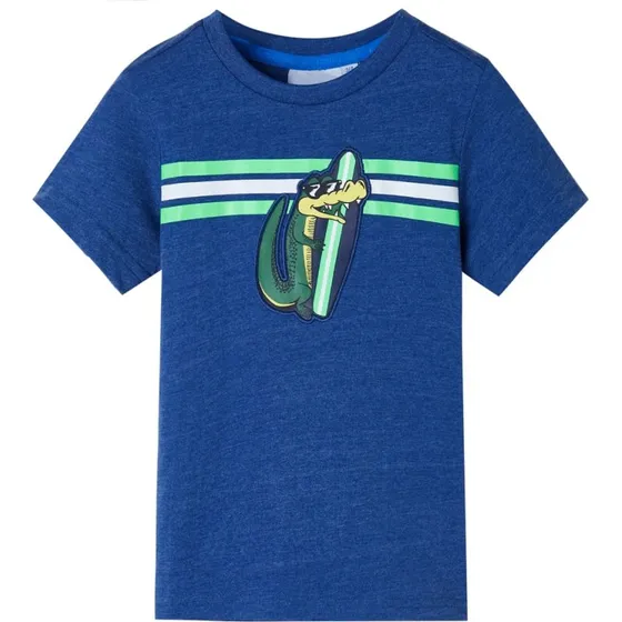 Brne T-shirt str. 128 mrk blmeleret med krokodilleprint