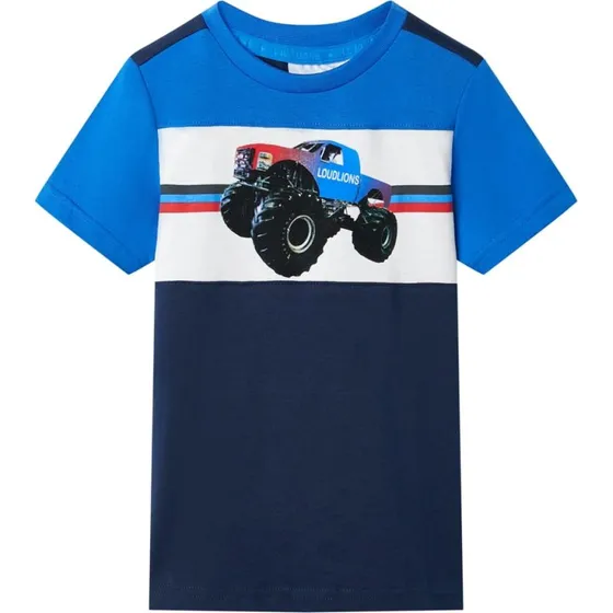 Brne T-shirt str. 128 bl/marine med bilprint