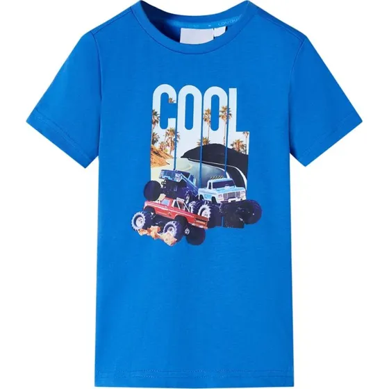 Kortrmet T-shirt brn str. 128 bl med bilprint