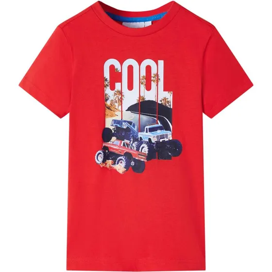 Rd brne-T-shirt med bilprint, str. 140