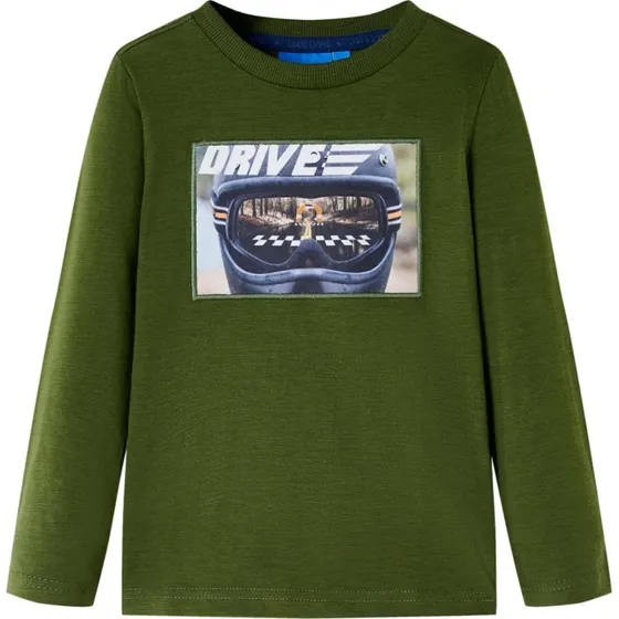 Langærmet T-shirt børn str.128 – mørk kakifarvet