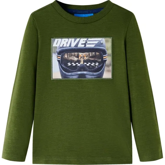 Langærmet T-shirt børn 140 – mørk kakifarvet