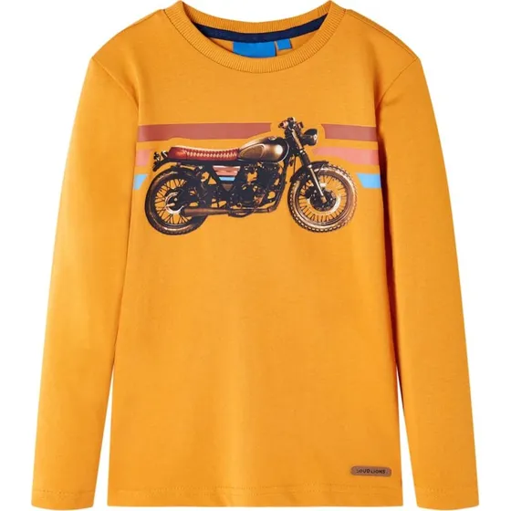 Langrmet T-shirt brn str.104  Okkergul