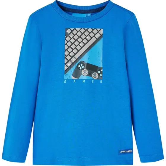 Langrmet T-shirt brn str.128  koboltbl gaming