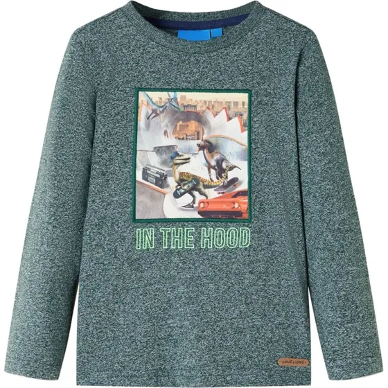 Langrmet T-shirt til brn str. 116  grnmeleret