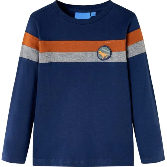 Langrmet T-shirt brn str.104  Marinebl med dino