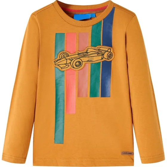 Langærmet T-shirt børn str.128 okkergul