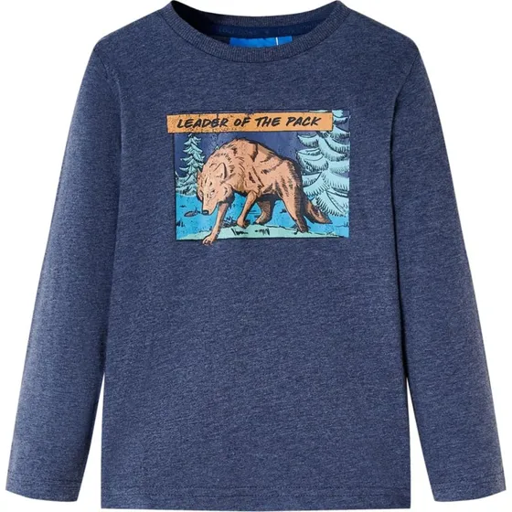 Langærmet T-shirt børn str. 140 mørk blåmeleret