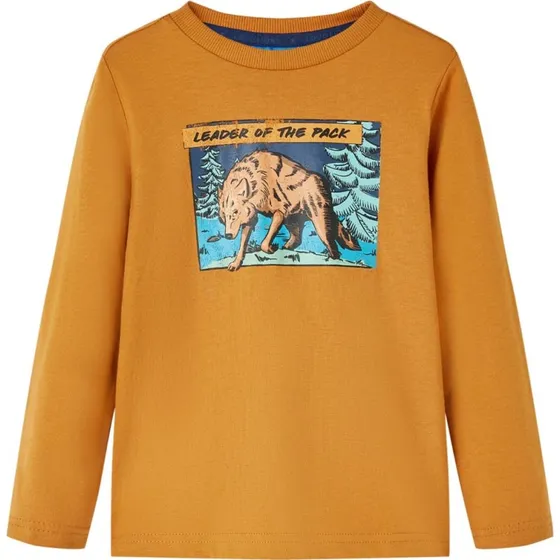 Langærmet T-shirt børn str. 140 – mørk okkergul