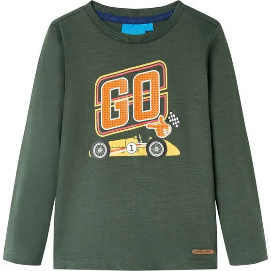 Langrmet T-shirt brn str. 128 mrkegrn