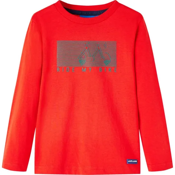 Langærmet børne-T-shirt rød str. 116 – cykelprint