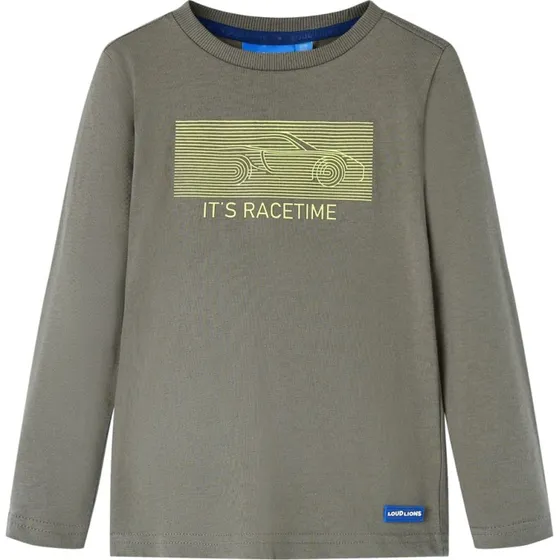 Langærmet T-shirt børn str.104 kakifarvet