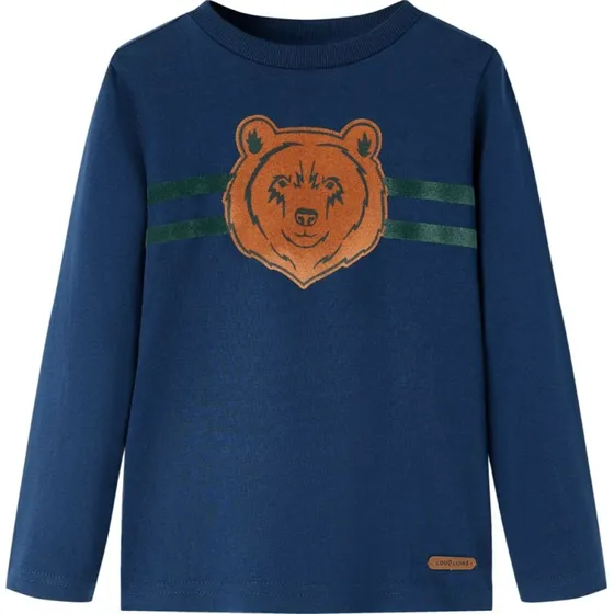 Langærmet T-shirt børn str.128 – Marineblå, rund hals