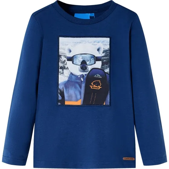 Langærmet T-shirt børn str.128 – Jeansblå