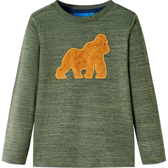 Langærmet T-shirt børn str. 116 - kakimeleret
