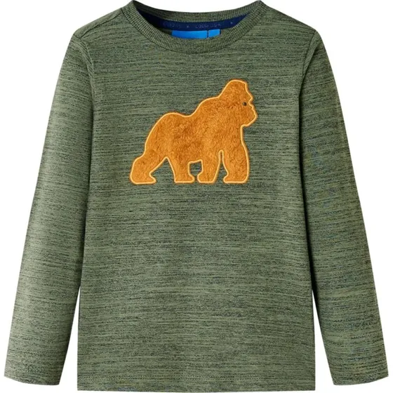 Langærmet T-shirt til børn, str. 128 – kakimeleret