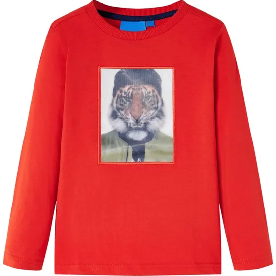 Langærmet T-shirt børn str.128 – rød med print