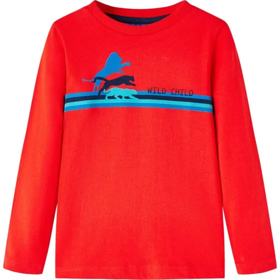 Langærmet T-shirt børn str.104 rød – vilde dyr