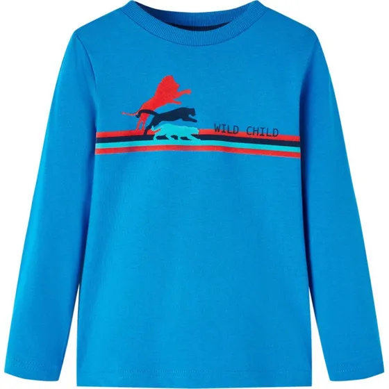 Langærmet T-shirt børn str.104 – koboltblå med vilde dyr