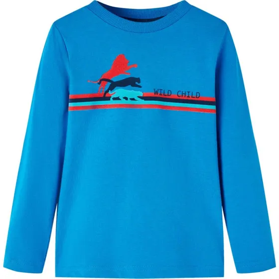 Langærmet T-shirt børn str.116 koboltblå - vilde dyr